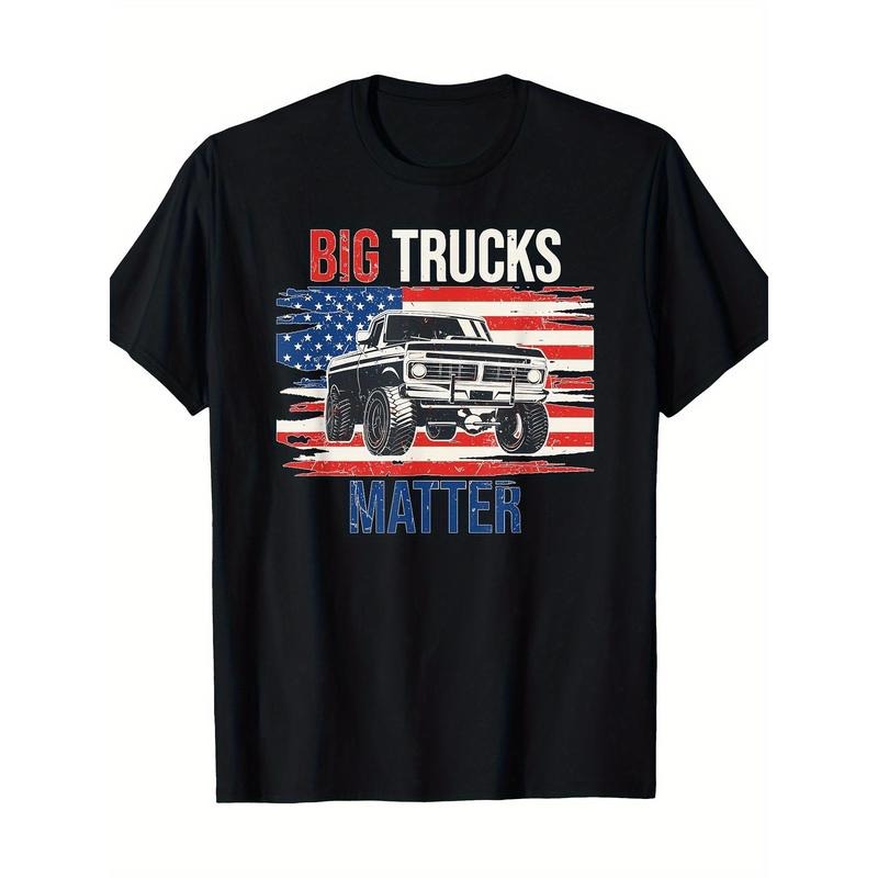 Funny Big Trucks Matter Love Lifted Truck American Flag T-Shirt 100%cotton made in usa