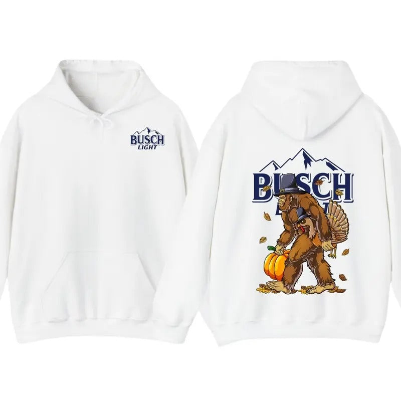 Funny Bigfoot Thanksgiving Busch Light Turkey Pumpkin turkey day T-Shirt, Turkey Hoodie