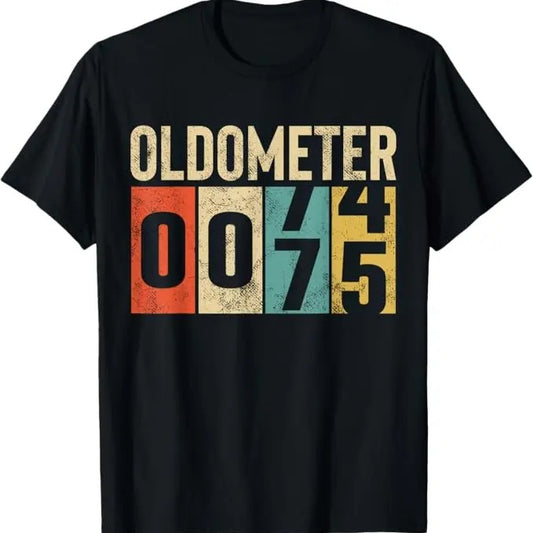 Funny Birthday Shirts, Funny 75 Years Old Oldometer Vintage 75th Birthday Odometer T-Shirt - Menswear Top