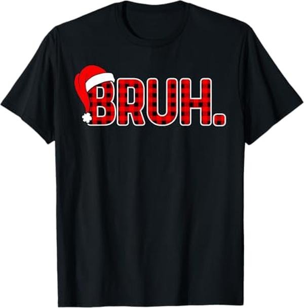 Funny Bruh Shirt, Bruh Funny Christmas Plaid Xmas Pajamas T-Shirt - Menswear Top