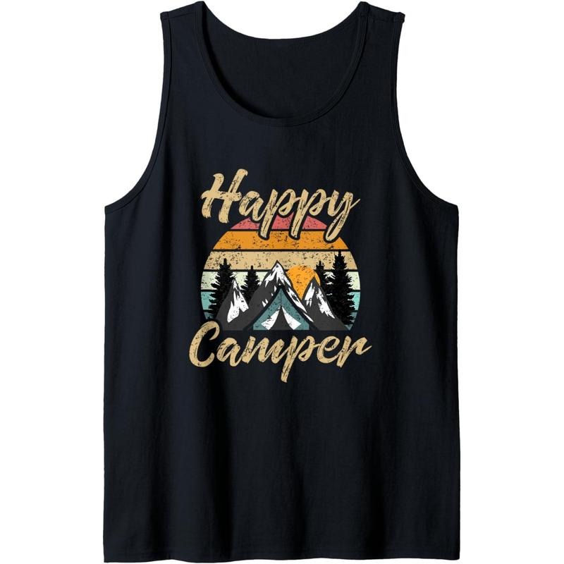 Funny Camping Hiking Lover Present Happy Camper Gift Tank Top Made in USA