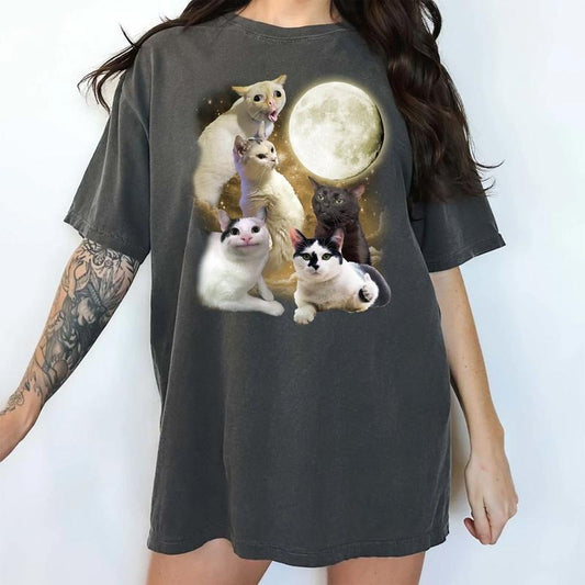 Funny Cat Meme Shirt, Retro Cats Moon Tshirt, Funny Cats Meme Tee, Vintage Y2k Galaxy Cat Shirt, Humor Cats Tees, Cat Lover Gift Shirt, Cat Mom Cat Dad Tees, Casual Women's Tops, Unhinged Menswear, Comfy Cotton Fabric Oversized Tee, Relaxed Fit Chic Style
