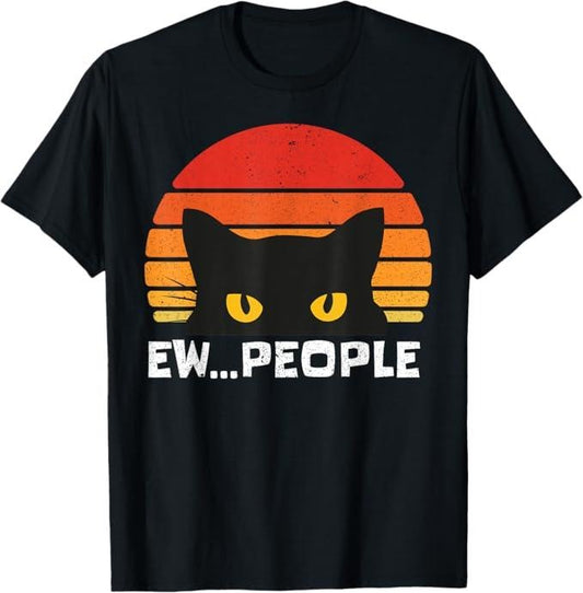 Funny Cat Shirts, Ew People Retro Funny Black Cat Gifts T-Shirt - Menswear Top