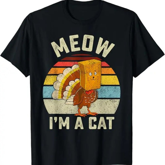 Funny Cat Shirts, Thanksgiving Funny Turkey Fake Cat Retro Women Men T-Shirt - Menswear Top