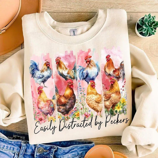 Funny Chicken Sweatshirt Chicken Lover Farm Life Floral Spring Chicken Mom Brushstroke Gift