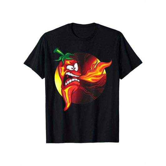 Funny Chili Print, Men's Cotton T-shirt, Graphic Tee Men's Outdoor Clothes, Men's Clothing, Casual Short Sleeve Crew Neck T-shirt made in usastyle{n002}10