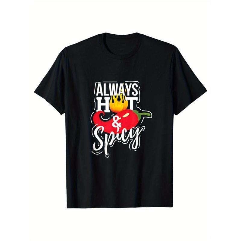 Funny Chili Print, Men's Cotton T-shirt, Graphic Tee Men's Outdoor Clothes, Men's Clothing, Casual Short Sleeve Crew Neck T-shirt made in usastyle{n002}13