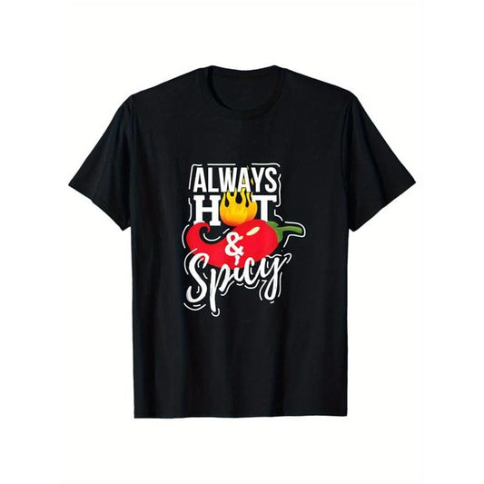 Funny Chili Print, Men's Cotton T-shirt, Graphic Tee Men's Outdoor Clothes, Men's Clothing, Casual Short Sleeve Crew Neck T-shirt made in usastyle{n002}13