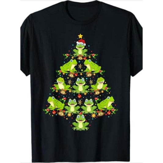 Funny Christmas Frog Graphic Tee - 100% Cotton, Casual Crew Neck Short Sleeve Shirt for Men made in usa