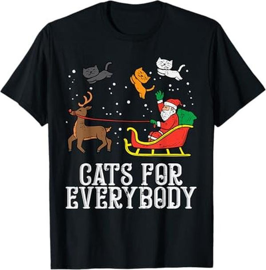 Funny Christmas Shirts, Cats For Everybody Christmas Cat Funny Xmas Santa T-Shirt - Menswear Top