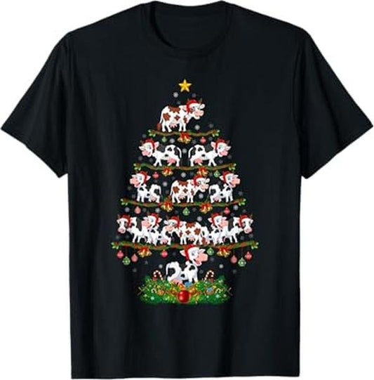 Funny Christmas Shirts, Cow Christmas Tree Funny Cow Lover Cow Xmas T-Shirt - Menswear Top