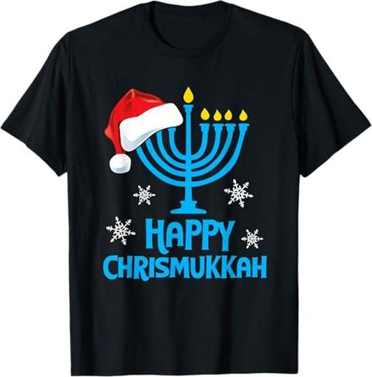 Funny Christmas Shirts, Happy Chrismukkah Santa Hat Christmas Hanukkah Sleep T-Shirt - Menswear Top