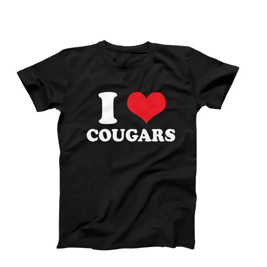 Funny Cougar Shirt, I Love Cougars Shirt, I Heart Cougars Shirt, Funny Cougar Tamer Shirt, Funny Gift For Valentine, Cougars Tee, Unisex T-Shirt, Gifts For Male Men, Short Sleeve Tee Shirt, Gifts For 4th Of July