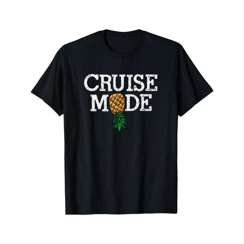 Funny Cruise Mode Vacation Upside Down Pineapple Swinger T-Shirt - Soft Breathable Cotton Print T-Shirt with Relaxed Fit and Classic Graphic Design - Perfect for Casual Daily Wear made in usa
