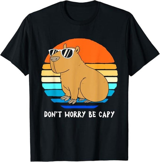 Funny Cute Capybara Shirts, Retro Rodent Funny Capybara Don't Be Worry Be Capy T-Shirt Menswear Top Casual Classic