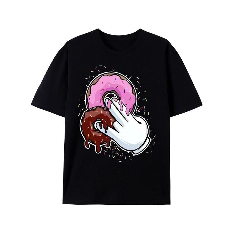 Funny Donut Graphic T-Shirt, 100% Cotton, Casual Crew Neck, Regular Fit, Non-Stretch Knit Fabric, for Adults, All-Season Tee made in usa