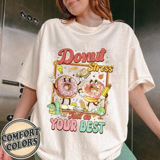 Funny Donut Teacher Comfort Colors Shirt, STAAR Test Day Shirt, Teacher Testing Shirt, Teacher Motivational Shirt, Retro Groovy Teacher Tee