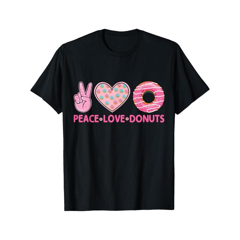 Funny Doughnut Donut Lover - Peace Love Donuts Themed T-Shirt Black casual short sleeve men's sport T-shirt 220g made in usa