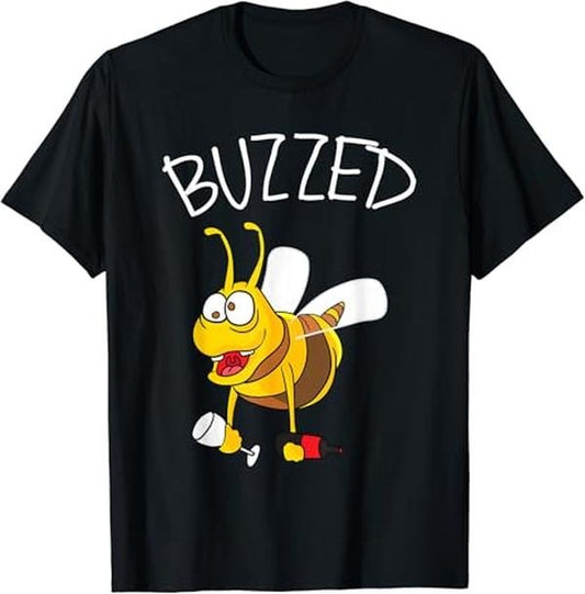 Funny Drinking Shirts, Buzzed Bee Buzzed Red Wine Drinking Beekeeper Wine Lover T-Shirt Menswear Top | Funny Shirts For Night Out Casual Classic