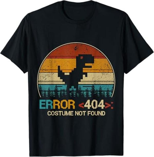 Funny Error 404 Costume Not Found Shirt, Vintage Error 404 Costume Not Found Tee Dinosaur T-Shirt - Menswear Top