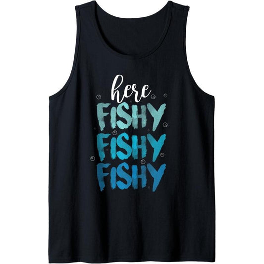 Funny Fishing Here Fishy Love Summer Lake Gift Tank Top made in usa