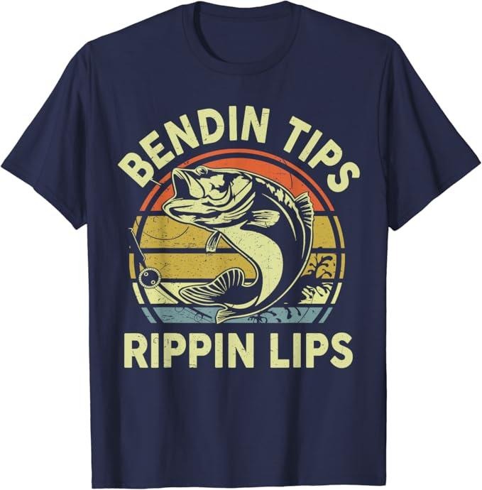 Funny Fishing Shirts, Bending Tips Rippin Lips Bass Dad T-Shirt Cotton Fashion Casual Classic