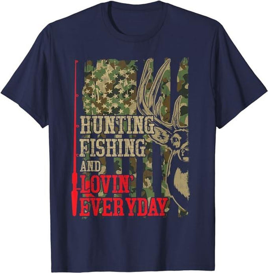 Funny Fishing Shirts, Funny Hunting Fishing Loving Every day Camo Deer Hunter Dad T-Shirt Cotton Fashion Casual Classic