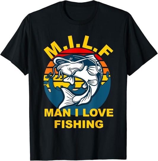 Funny Fishing Shirts, Man I Love Fishing T-Shirt Cotton Fashion Casual Classic