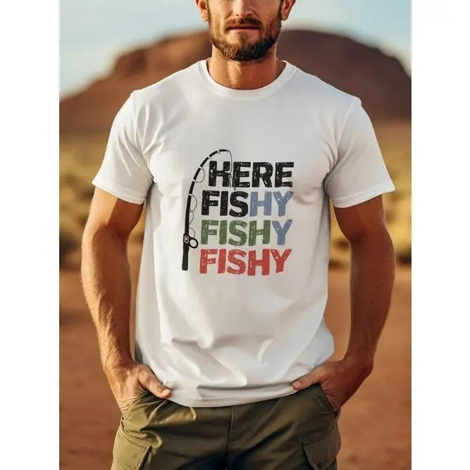 Funny Fishy Print Tee - Soft, Breathable, Round Neck Short Sleeve T-Shirt for Men - Fashion Regular Fit, Comfortable, Spring, Summer, Autumn Holiday Wear Made in USAstyle{n002}2