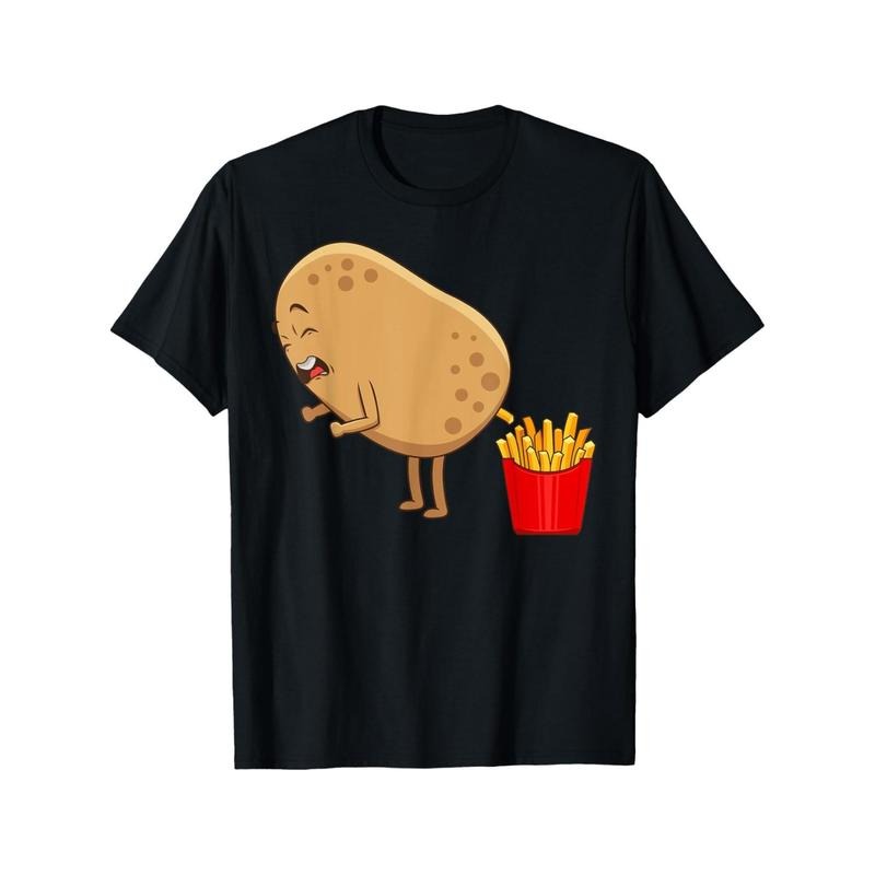 Funny French Fries Designs For Men Women Potato Food Eaters T-Shirt Trendy Cotton Tops Short Sleeve, Street Style Short Sleeve Tee, Comfort Tee, Casual Summer Tee, Must-have Fashionable Tee made in usa