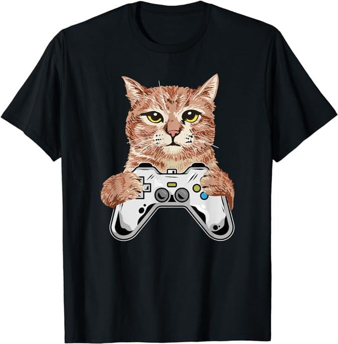 Funny Gamer Shirts, Special Gifts For Gamers, Cat Lover Girls Boys Funny Gamer T-Shirt Menswear Top Casual