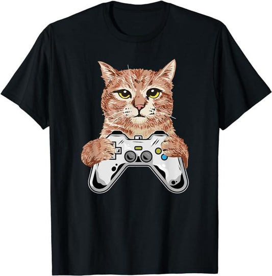 Funny Gamer Shirts, Special Gifts For Gamers, Cat Lover Girls Boys Funny Gamer T-Shirt Menswear Top Casual