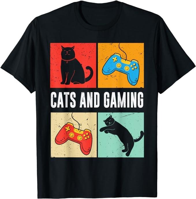 Funny Gamer Shirts, Special Gifts For Gamers, Cats And Gaming For The Cat Lover Gamer Video Game Player T-Shirt Menswear Top Casual Classic