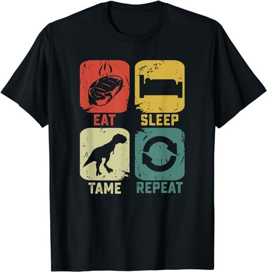 Funny Gamer Shirts, Special Gifts For Gamers, Eat Sleep Tame Repeat Dinosaur Gaming Geek Funny Gamer T-Shirt Menswear Top Casual Classicstyle{n002}2