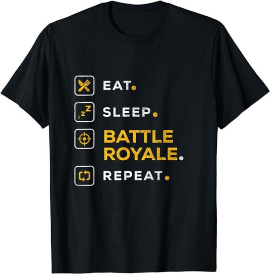Funny Gamer Shirts, Special Gifts For Gamers, Funny Gamer Christmas Eat Sleep Battle Royale T-Shirt Menswear Top Casual Classic