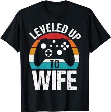 Funny Gamer Shirts, Special Gifts For Gamers, Leveled Up To Wife Funny Gamer Gift T-Shirt Menswear Top Casual