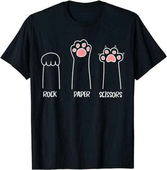 Funny Gamer Shirts, Special Gifts For Gamers, Rock Paper Scissors Hand Game Cute Paw Funny Cat T-Shirt Menswear Casual Classic