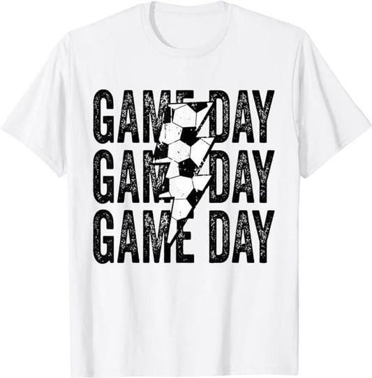 Funny Gamer Shirts, Special Gifts For Gamers, Vintage Game Day Soccer Lightning Bolt Funny Soccer Lover T-Shirt Menswear Top Casual Classicstyle{n002}2