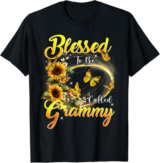 Funny Grandma Shirt, Gift For Grandmother, Blessed To Be Called Grammy T-Shirt Casual Cotton Top