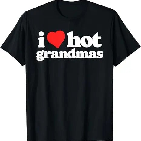 Funny Grandma Shirt, Gift For Grandmother, I Love Hot Grandmas Funny 80s Vintage Minimalist Heart T-Shirt Casual Cotton Top