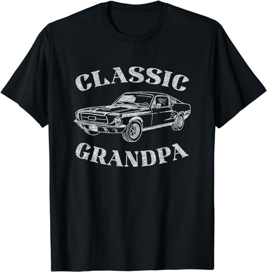 Funny Grandpa Shirt, Gift For Grandfather, Funny Grandpa Classic Car Graphic T-Shirt Menswear Casual Cotton Top