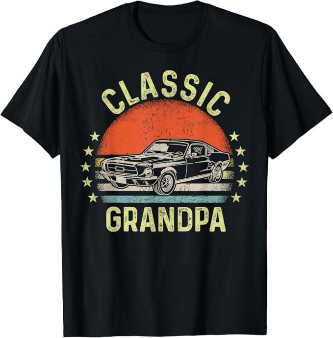 Funny Grandpa Shirt, Gift For Grandfather, Funny Grandpa Classic Car Graphic Vintage Retro T-Shirt Menswear Casual Cotton Top
