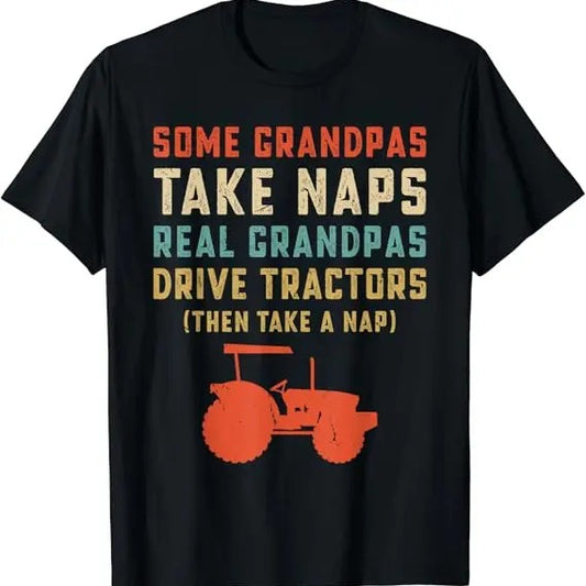 Funny Grandpa Shirt, Gift For Grandfather, Funny Tractor Retro Vintage Design For Grandpa Drive Tractor T-Shirt Menswear Casual Cotton Top