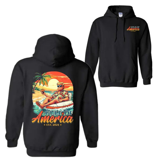 Funny Gulf of America 2025 2-Sided Graphic Hoodie Sweatshirt T-Shirt, Beach Trump Meme Tee, Aesthetic Streetwear for Casual Summer Vibes