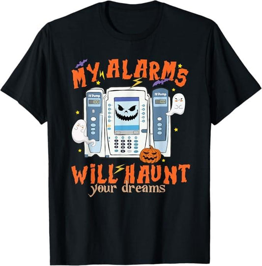 Funny Halloween Shirts For Men, My Alarms Will Haunt Your Dreams Funny ICU Nurse Halloween T-Shirt Menswear - Available from size S to 5XL