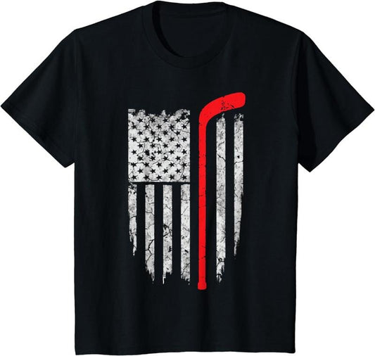 Funny Hockey Shirt, Hockey American Flag T-shirt Clothing Menswear