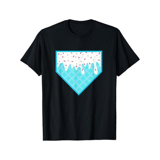 Funny Home Plate Drip - Ice Cream Softball & Baseball Men's T-shirt personality print pattern, casual round neck short sleeve, comfortable version of cotton short sleeve, four seasons can wear 220g made in usa