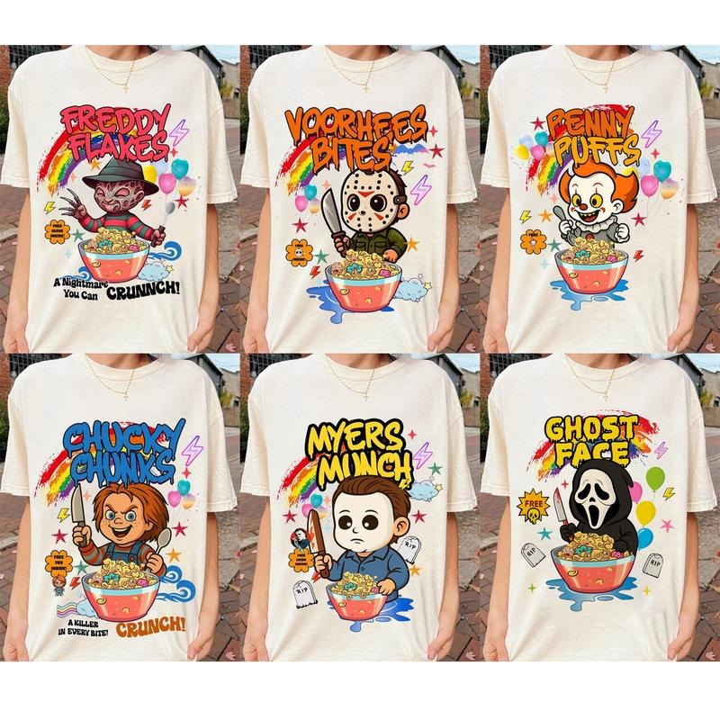 Funny Horror Character Cereal Halloween Shirt, Funny Cereal K.llers Shirt, Horror Friends TShirt, Halloween Movie Sweatshirt, Spooky Season TShirt