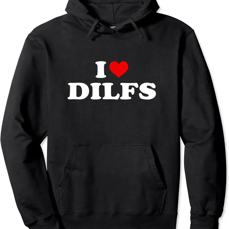 Funny I Love DILFs, I heart DILFs Red Heart Cool Hoodie | Unisex Hooded Sweatshirt