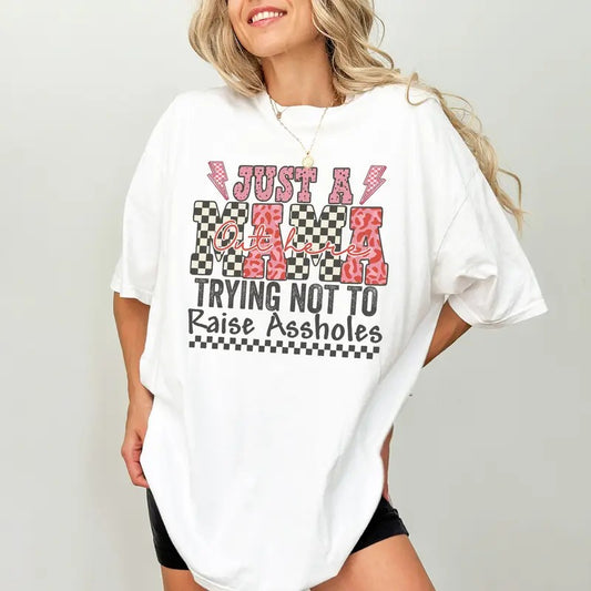 Funny Just A Mama Out Here Comfort Colors Shirt, Hot Mess Mama T-shirt, Humor Mom Life Graphic Tee, Funny Mom Clothing, Gift For Mom, Womenswear